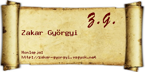 Zakar Györgyi névjegykártya
